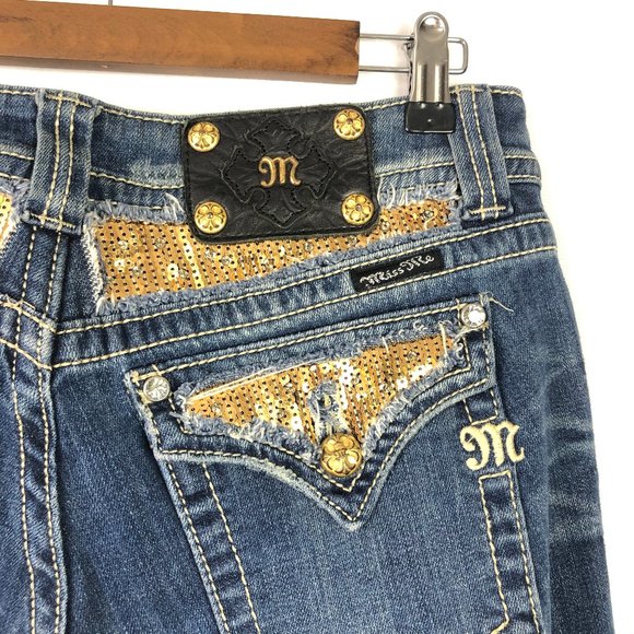 Miss Me Denim - Miss Me Gold Sequins Straight Leg Jeans